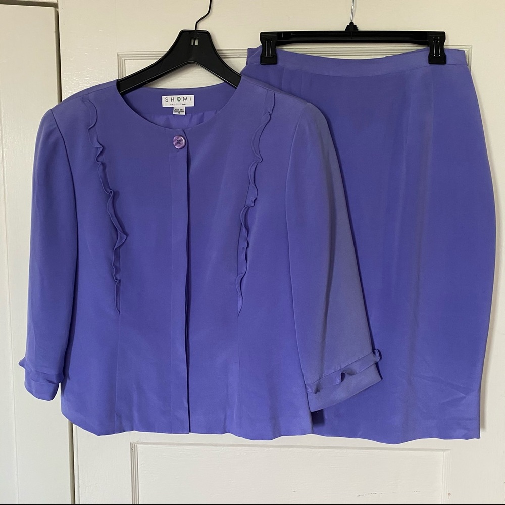 🌻SHOMI 100% Silk Purple Jacket Skirt Set Size 12